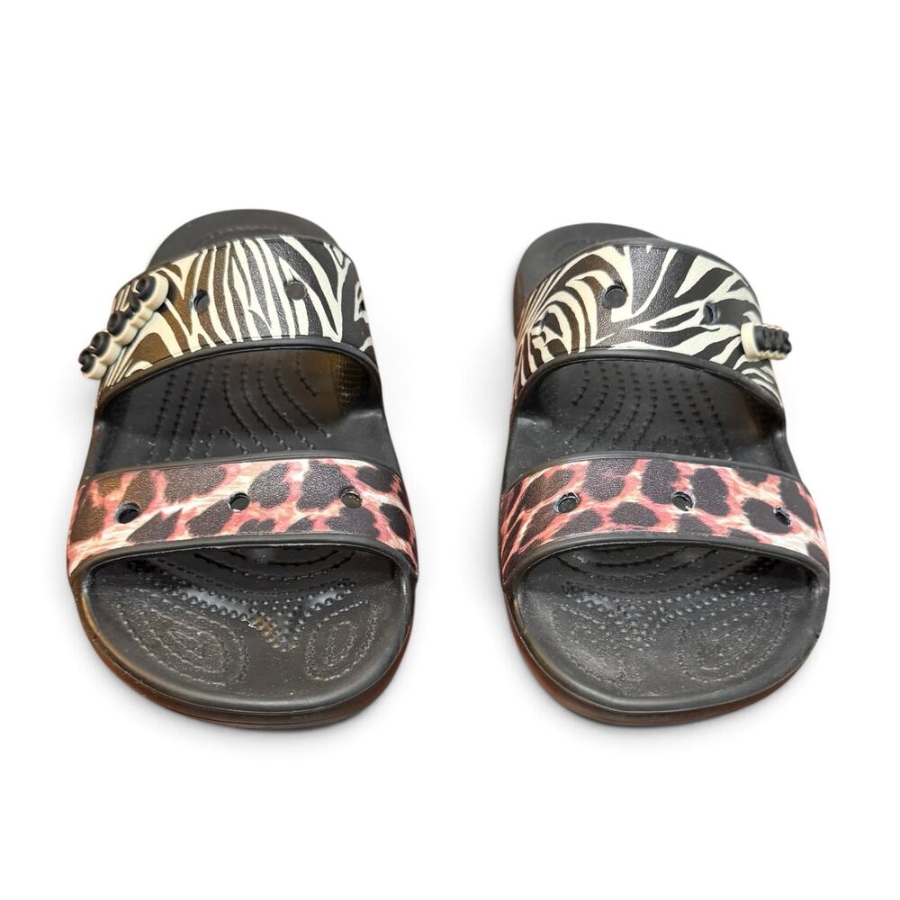 Crocs Women's 6 Classic Animal Remix Slide on Sandals Zebra Cheetah with Charm - Picture 2 of 9